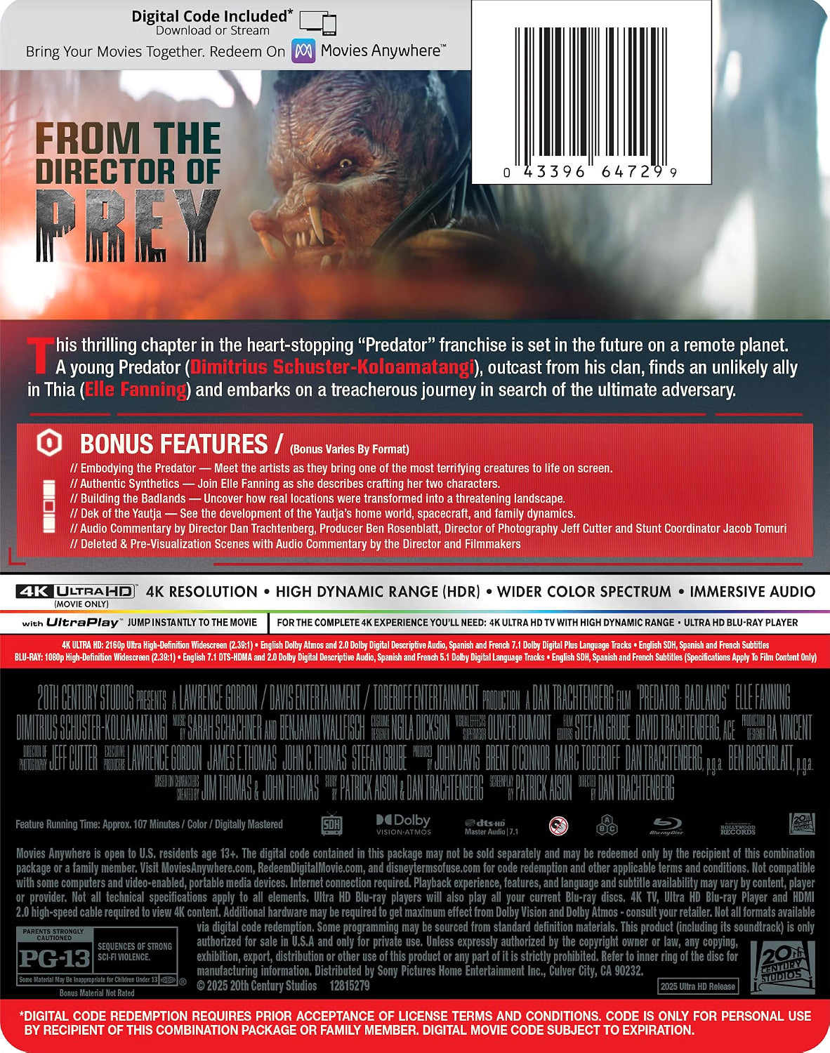 Predator: Badlands 4K UHD + Blu-ray + Digital Code Steelbook - Limited Edition