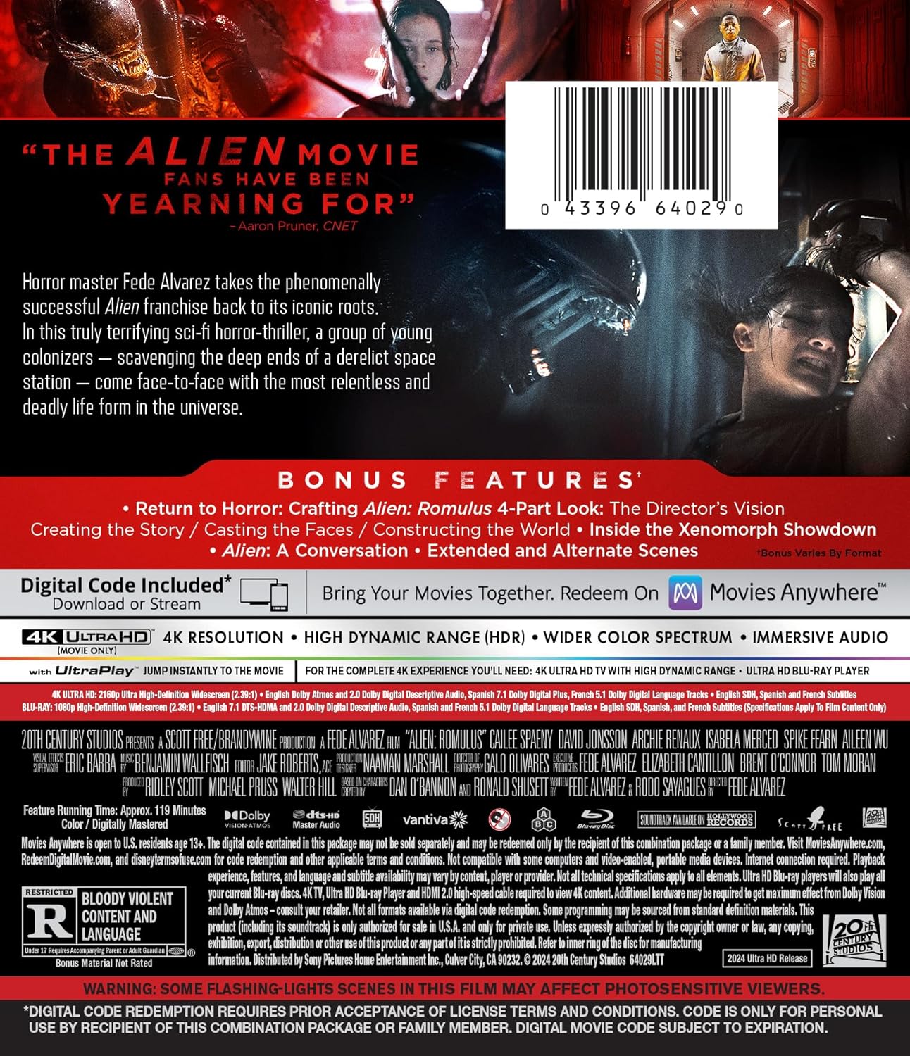 Alien: Romulus (4K UHD + Blu-ray + 4K Digital Code) no Slipcover