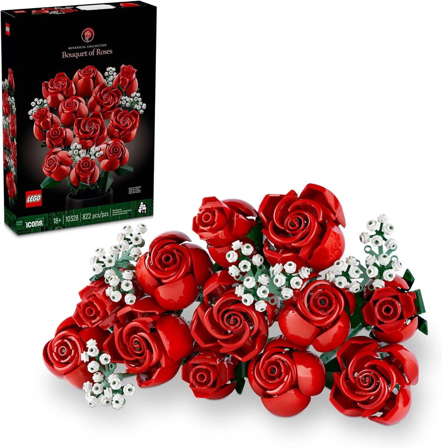 LEGO Botanicals Bouquet of Roses Artificial Flowers - Fake Red Roses Building Set, Ages 18+, 10328