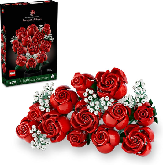 LEGO Botanicals Bouquet of Roses Artificial Flowers - Fake Red Roses Building Set, Ages 18+, 10328