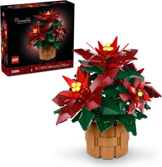 LEGO Icons Poinsettia Building Set - Artificial Flower Decorations Adults Ages 18+ - 10370