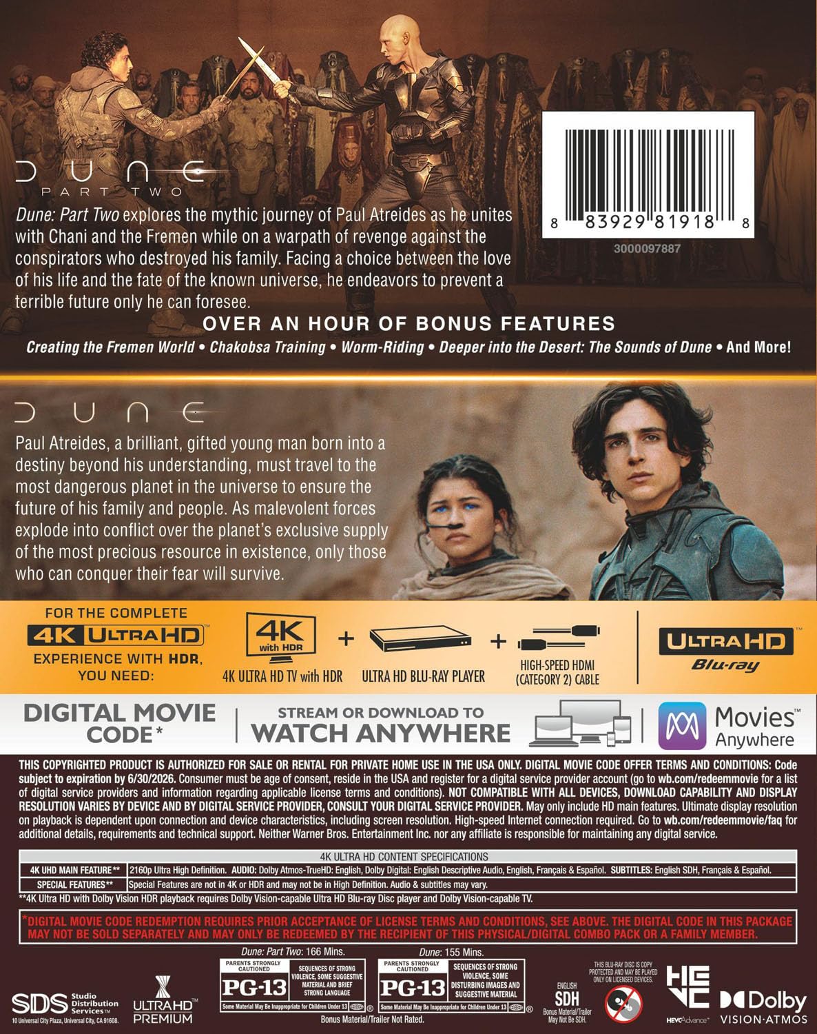 Dune 2-Film Collection (4K Ultra HD + 4K Digital Code)