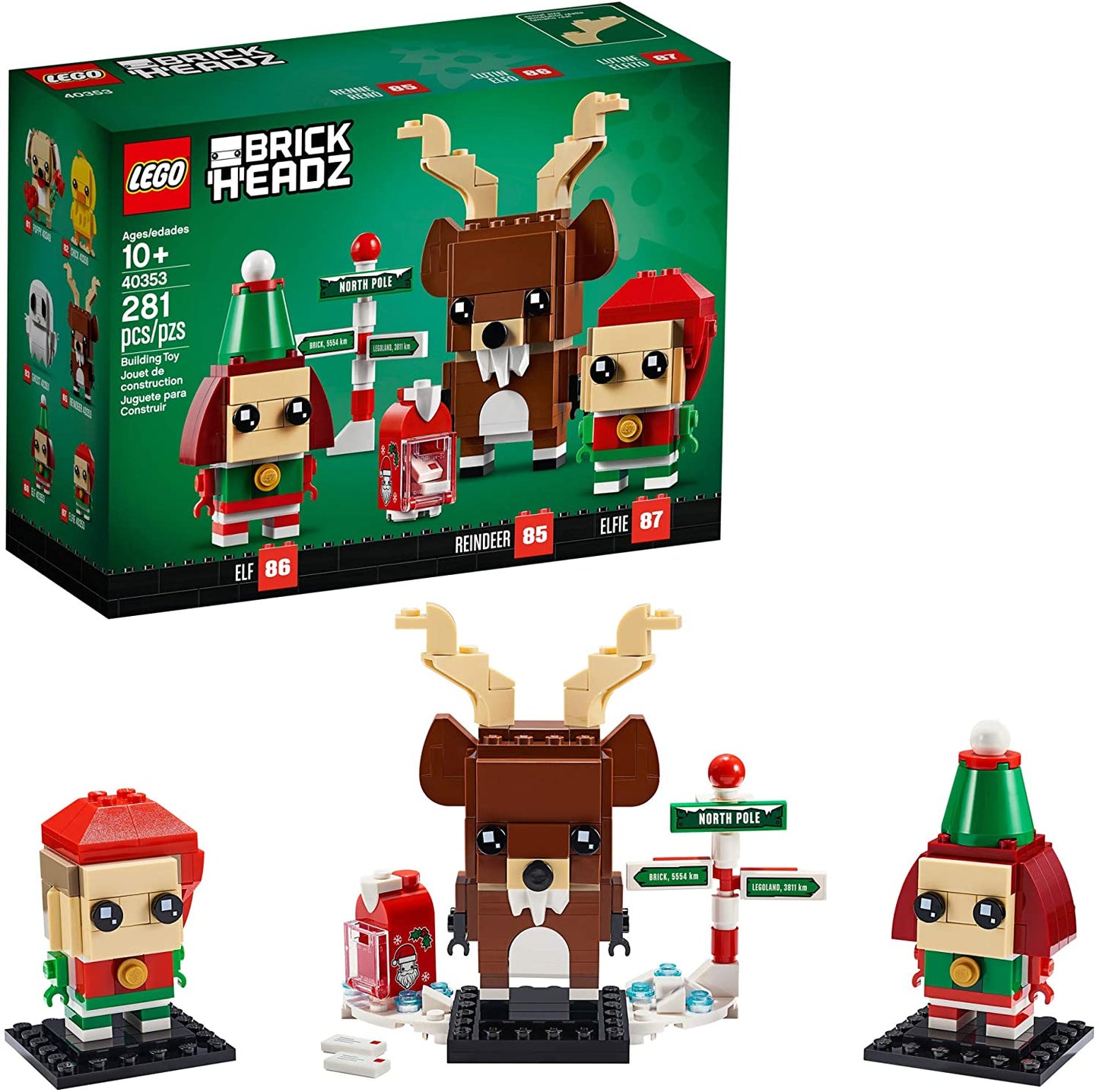 Lego 40353 - BrickHeadz Reindeer, Elf and Elfie (281 pcs), ages 10+